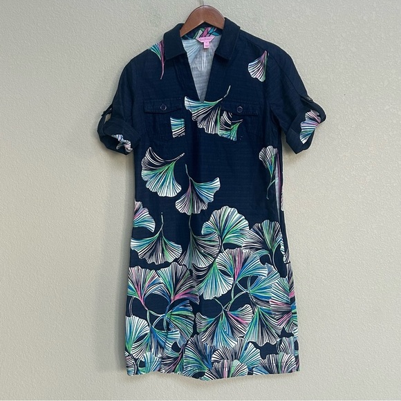 Lilly Pulitzer Dresses & Skirts - Lilly Pulitzer Dress Women’s 6 Navy Ginkgo Leaf Print Short Sleeve Shift Resort